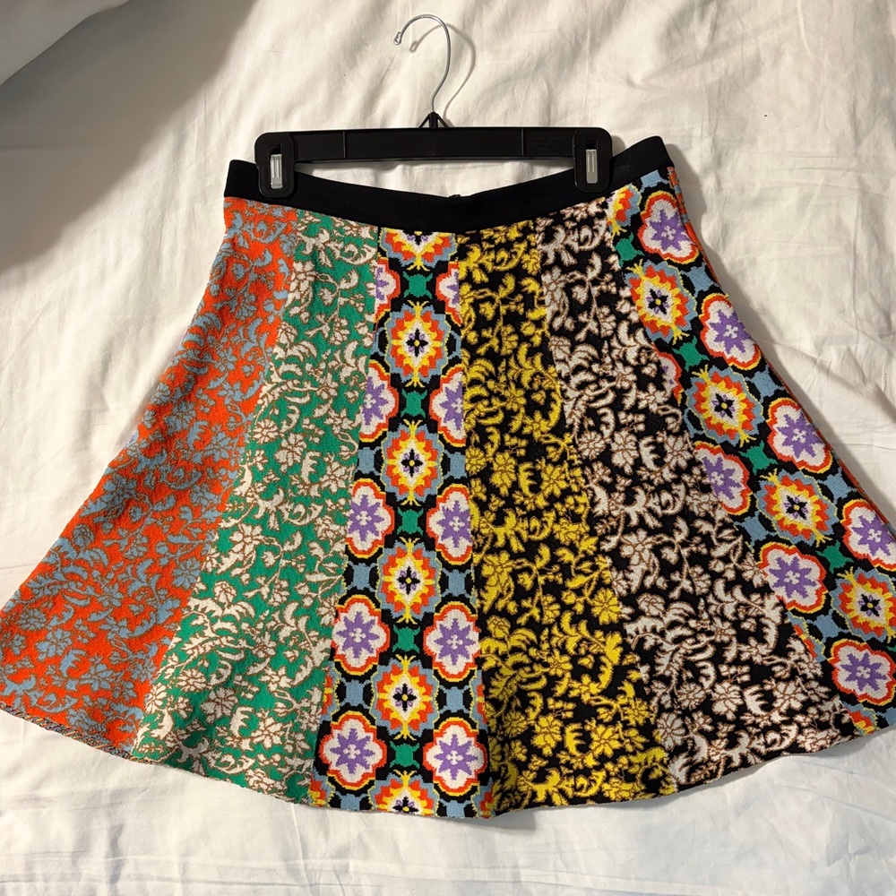 Multicolor Floral Stripe A-Line Skirt, Size L